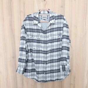 American Eagle Women Seriously Lived In Soft Flannel Shirt Oversized Medium Gray